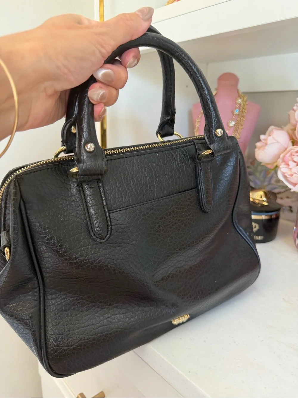 Juicy Couture EUC Black Leather Studded cross body Satchel with Gold Accents
